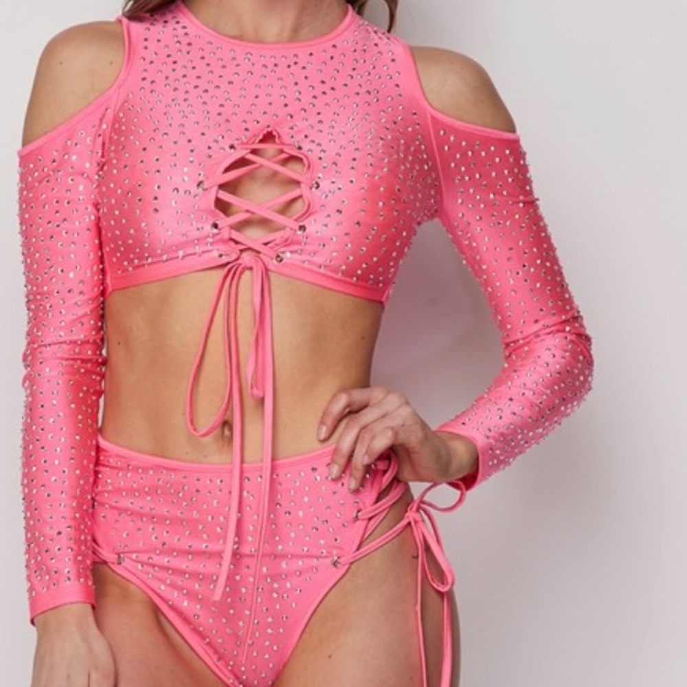 Exotic  2 piece swimwear with rhinestones